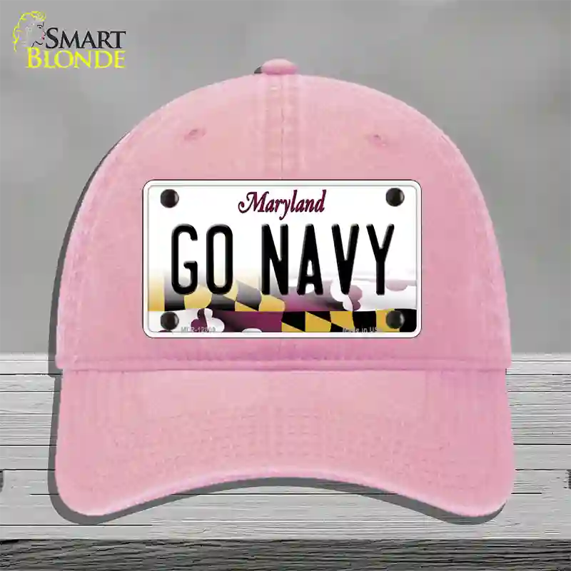 Go Navy Novelty License Plate Hat Tag Unconstructed Cotton / Pink