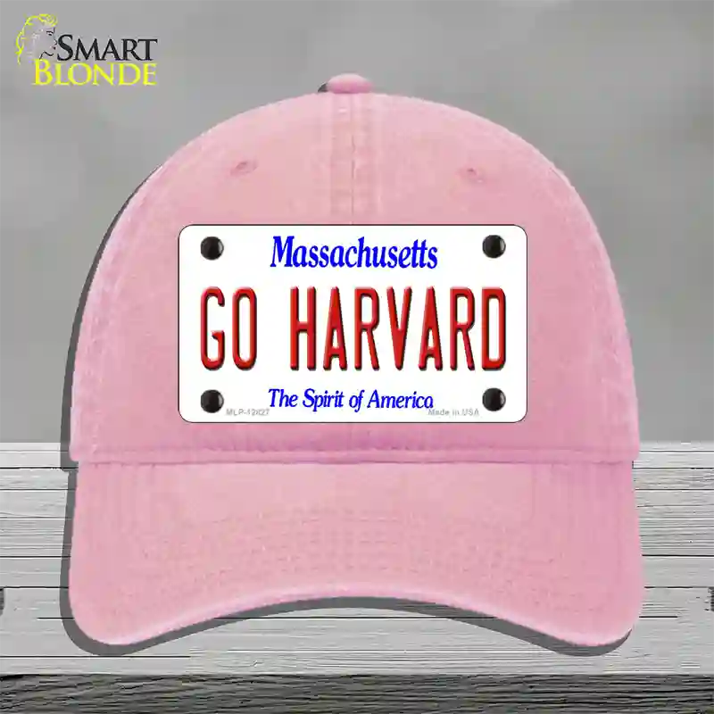 Go Harvard Novelty License Plate Hat Unconstructed Cotton / Pink