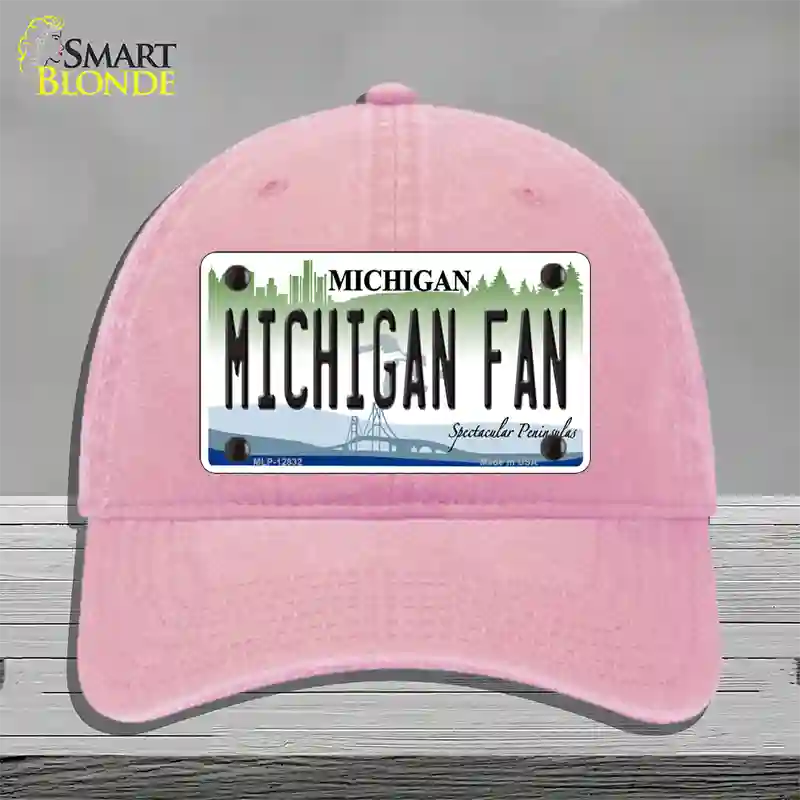 Michigan Fan Novelty License Plate Hat Unconstructed Cotton / Pink