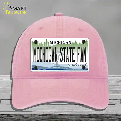 Michigan State Fan Novelty License Plate Hat Unconstructed Cotton / Pink