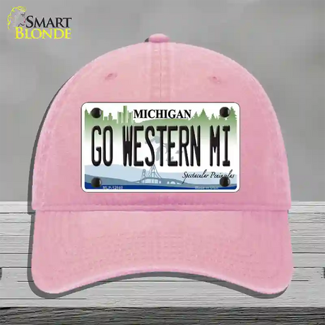 Go Western Michigan Novelty License Plate Hat Unconstructed Cotton / Pink