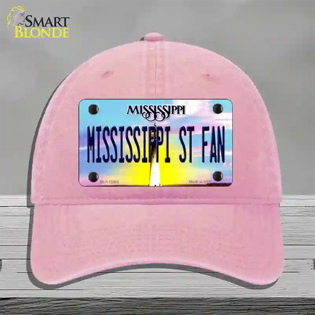 Mississippi State Fan Novelty License Plate Hat Unconstructed Cotton / Pink