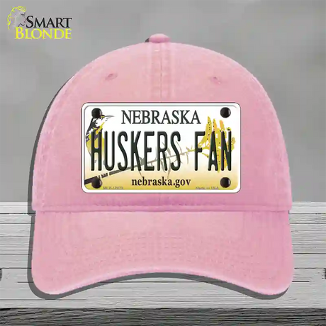 Huskers Fan Novelty License Plate Hat Unconstructed Cotton / Pink