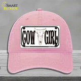 Cowgirl with Skull Novelty License Plate Hat Unconstructed Cotton / Pink