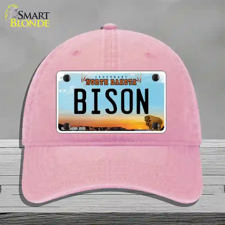 Bison Novelty License Plate Hat Unconstructed Cotton / Pink