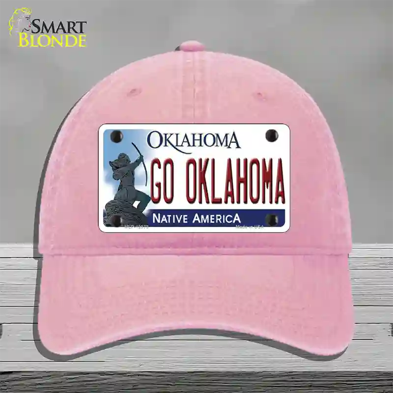 Go Oklahoma Novelty License Plate Hat Unconstructed Cotton / Pink