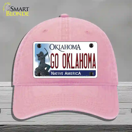 Go Oklahoma Novelty License Plate Hat Unconstructed Cotton / Pink