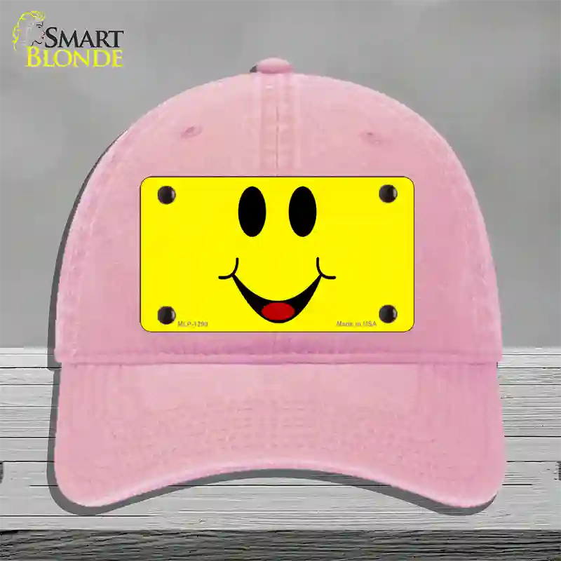 Happy Smiley Novelty License Plate Hat Unconstructed Cotton / Pink