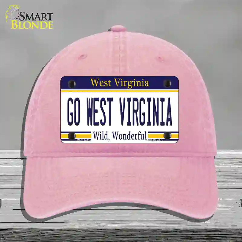 Go West Virginia Novelty License Plate Hat Unconstructed Cotton / Pink