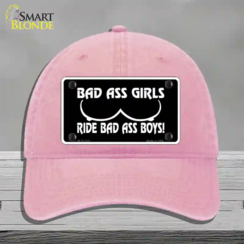 Bad Ass Girls Novelty License Plate Hat Unconstructed Cotton / Pink