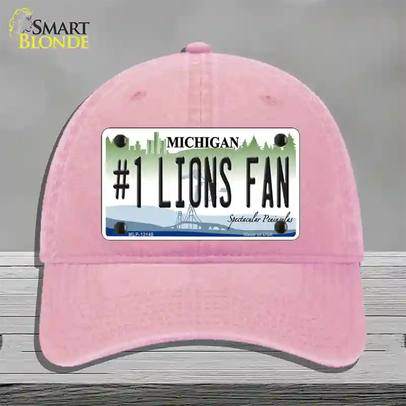 Number 1 Lions Fan Novelty License Plate Hat Tag Unconstructed Cotton / Pink