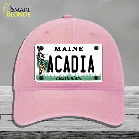 Acadia Maine Novelty License Plate Hat Unconstructed Cotton / Pink