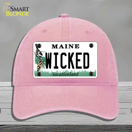 Wicked Maine Novelty License Plate Hat Unconstructed Cotton / Pink