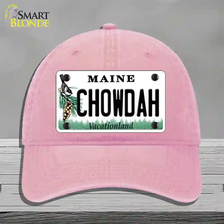 Chowdah Maine Novelty License Plate Hat Unconstructed Cotton / Pink