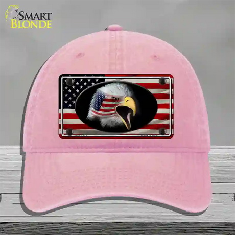 American Flag Eagle Novelty License Plate Hat Unconstructed Cotton / Pink