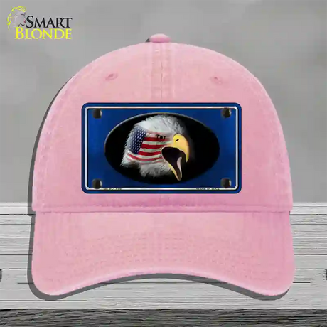 American Flag Eagle Blue Novelty License Plate Hat Unconstructed Cotton / Pink