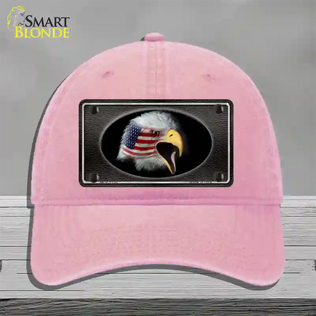 American Flag Eagle Black Novelty License Plate Hat Unconstructed Cotton / Pink