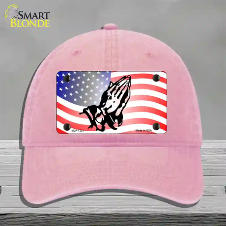 American Flag Praying Hands Novelty License Plate Hat Unconstructed Cotton / Pink