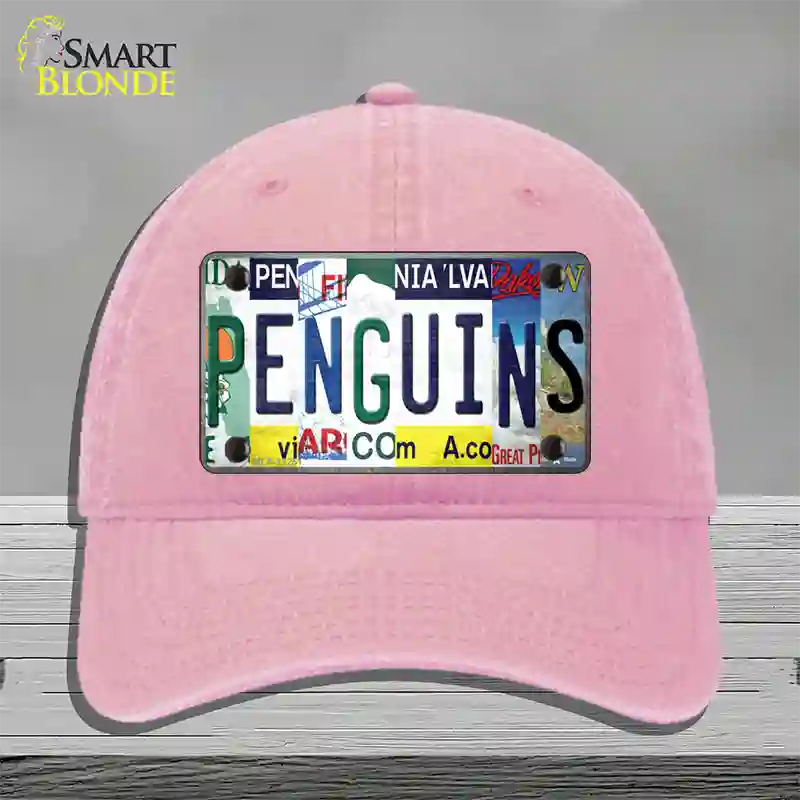 Penguins Strip Art Novelty License Plate Hat Tag Unconstructed Cotton / Pink