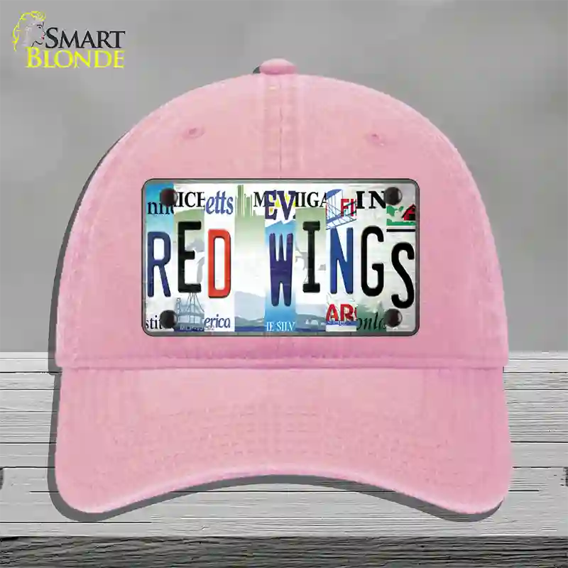 Red Wings Strip Art Novelty License Plate Hat Tag Unconstructed Cotton / Pink