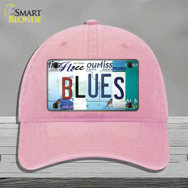 Blues Strip Art Novelty License Plate Hat Tag Unconstructed Cotton / Pink