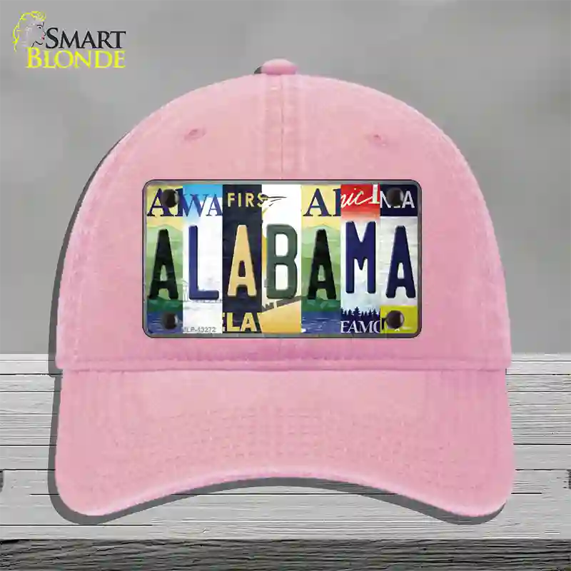 Alabama Strip Art Novelty License Plate Hat Tag Unconstructed Cotton / Pink