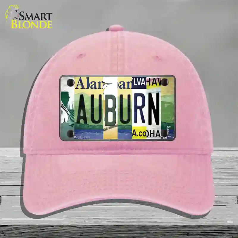 Auburn Strip Art Novelty License Plate Hat Tag Unconstructed Cotton / Pink