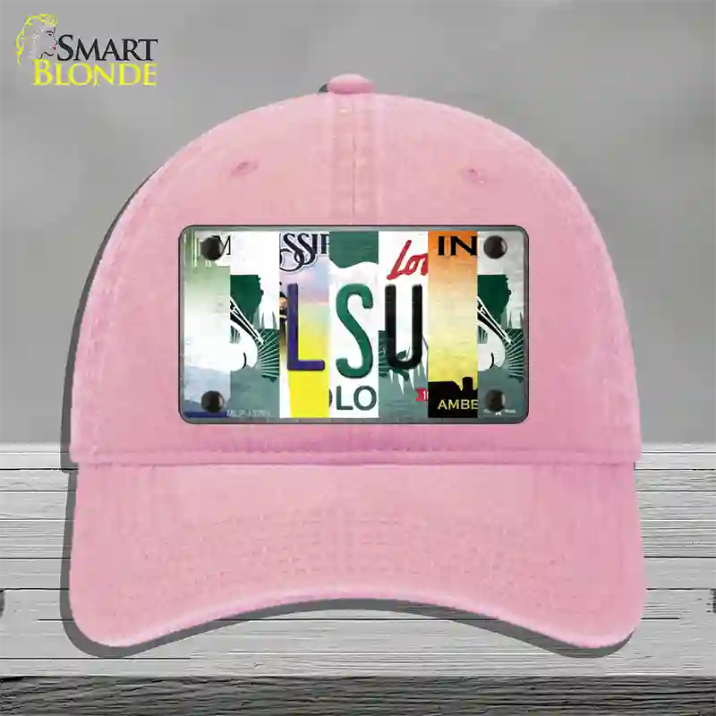 LSU Strip Art Novelty License Plate Hat Tag Unconstructed Cotton / Pink