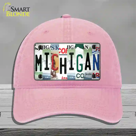 Michigan Strip Art Novelty License Plate Hat Tag Unconstructed Cotton / Pink