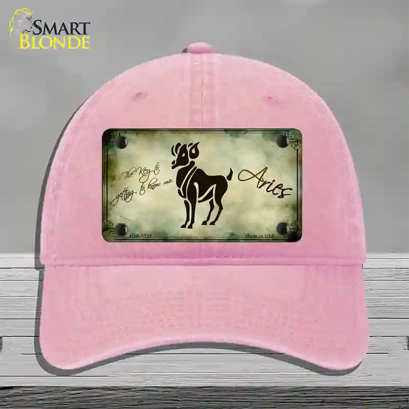 Aries Zodiac Novelty License Plate Hat Unconstructed Cotton / Pink