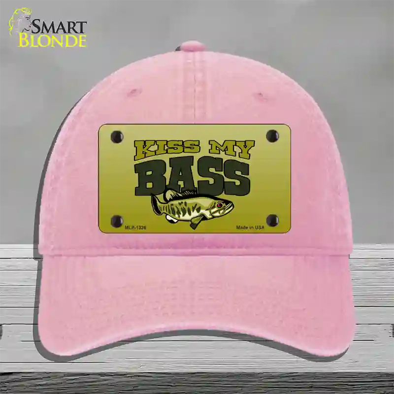 Kiss My Bass Novelty License Plate Hat Unconstructed Cotton / Pink