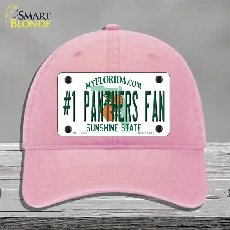 Number 1 Panthers Fan Novelty License Plate Hat Tag Unconstructed Cotton / Pink