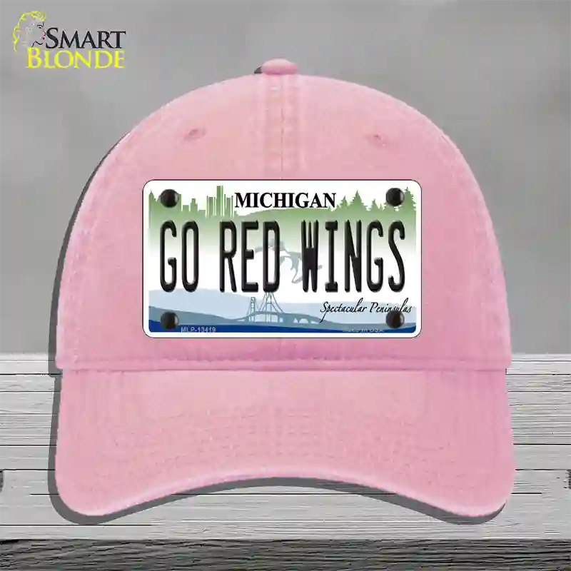 Go Red Wings Novelty License Plate Hat Tag Unconstructed Cotton / Pink