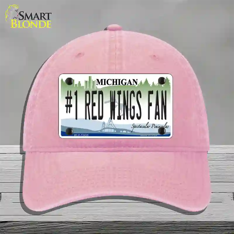 Number 1 Red Wings Fan Novelty License Plate Hat Tag Unconstructed Cotton / Pink