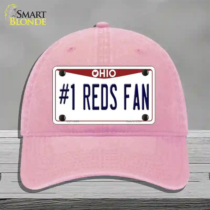 Number 1 Reds Fan Novelty License Plate Hat Tag Unconstructed Cotton / Pink