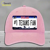 Number 1 Texans Fan Novelty License Plate Hat Tag Unconstructed Cotton / Pink