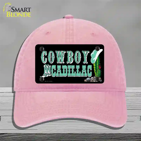 Cowboy Cadillac Novelty License Plate Hat Unconstructed Cotton / Pink