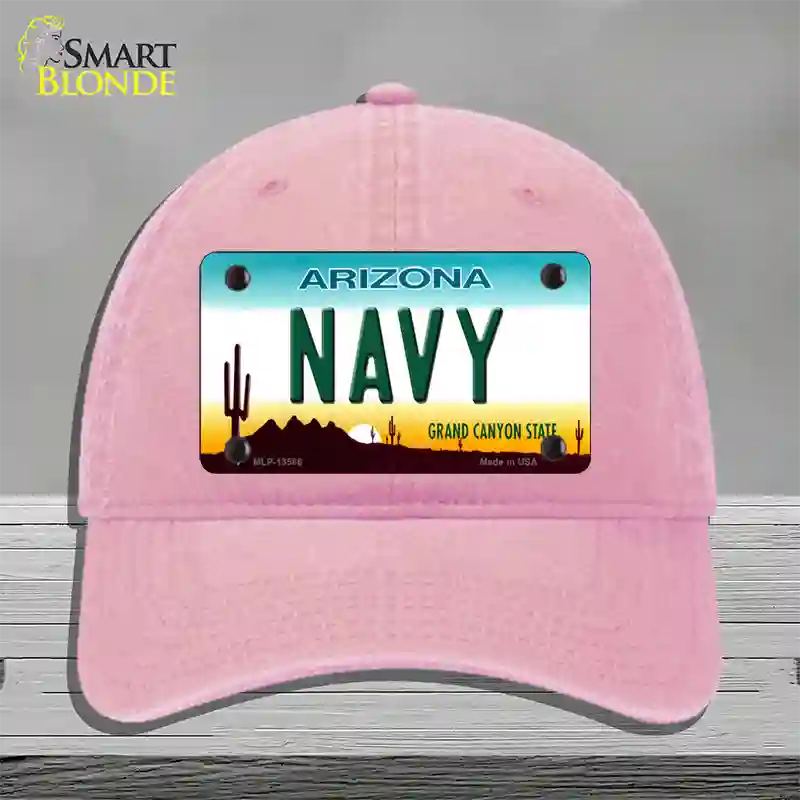 Navy Arizona Novelty License Plate Hat Tag Unconstructed Cotton / Pink