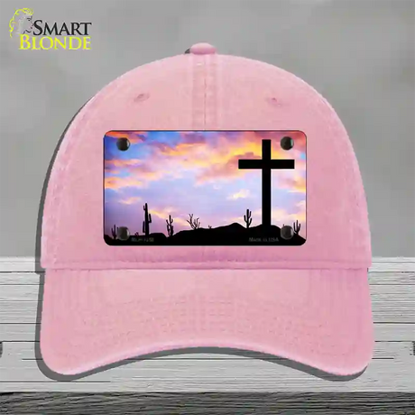 Cross Sunrise Photograph Novelty License Plate Hat Unconstructed Cotton / Pink