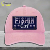 Fishin Girl Novelty License Plate Hat Tag Unconstructed Cotton / Pink