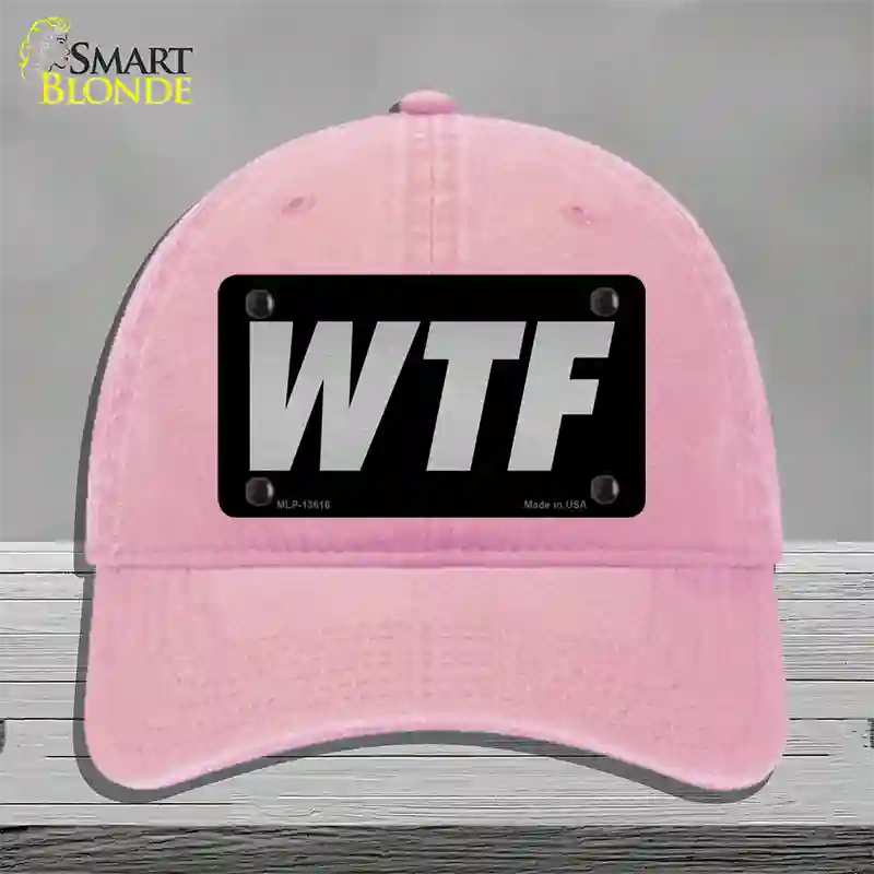 WTF Black Novelty License Plate Hat Tag Unconstructed Cotton / Pink