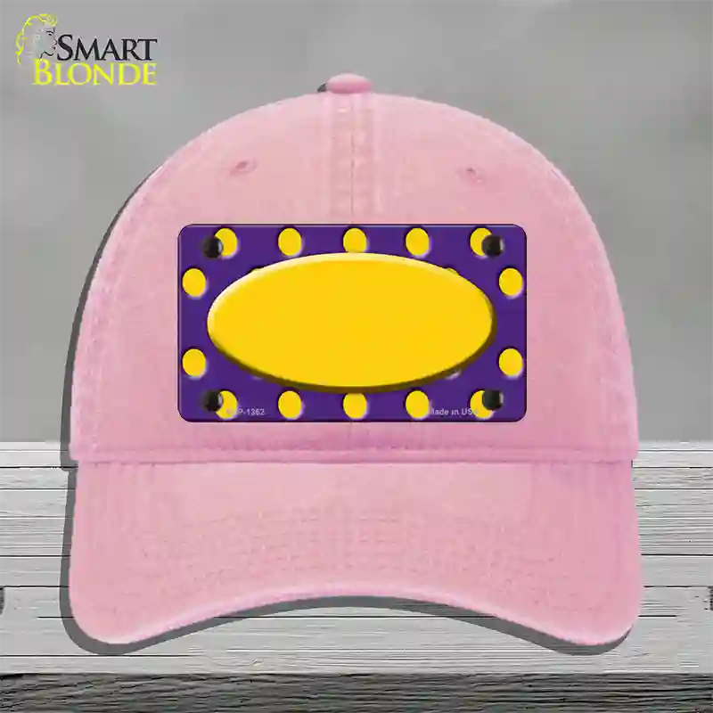 Yellow Purple Polka Dot Center Oval Novelty License Plate Hat Unconstructed Cotton / Pink