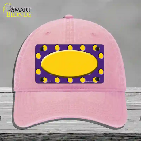 Yellow Purple Polka Dot Center Oval Novelty License Plate Hat Unconstructed Cotton / Pink