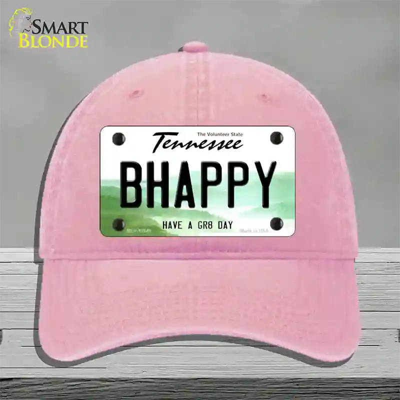 Be Happy Novelty License Plate Hat Tag Unconstructed Cotton / Pink