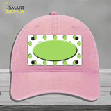 Lime Green White Polka Dot Center Oval Novelty License Plate Hat Unconstructed Cotton / Pink