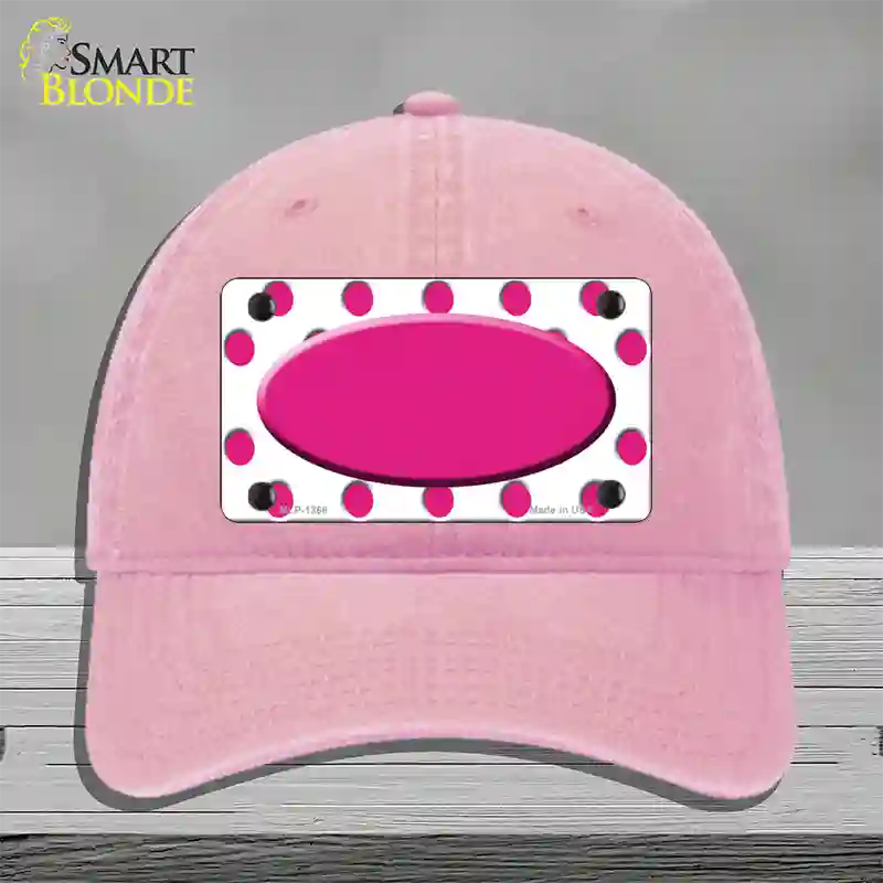 Hot Pink White Polka Dot Center Oval Novelty License Plate Hat Unconstructed Cotton / Pink