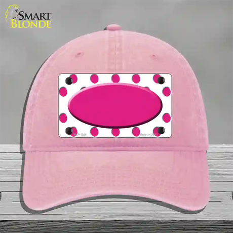 Hot Pink White Polka Dot Center Oval Novelty License Plate Hat Unconstructed Cotton / Pink