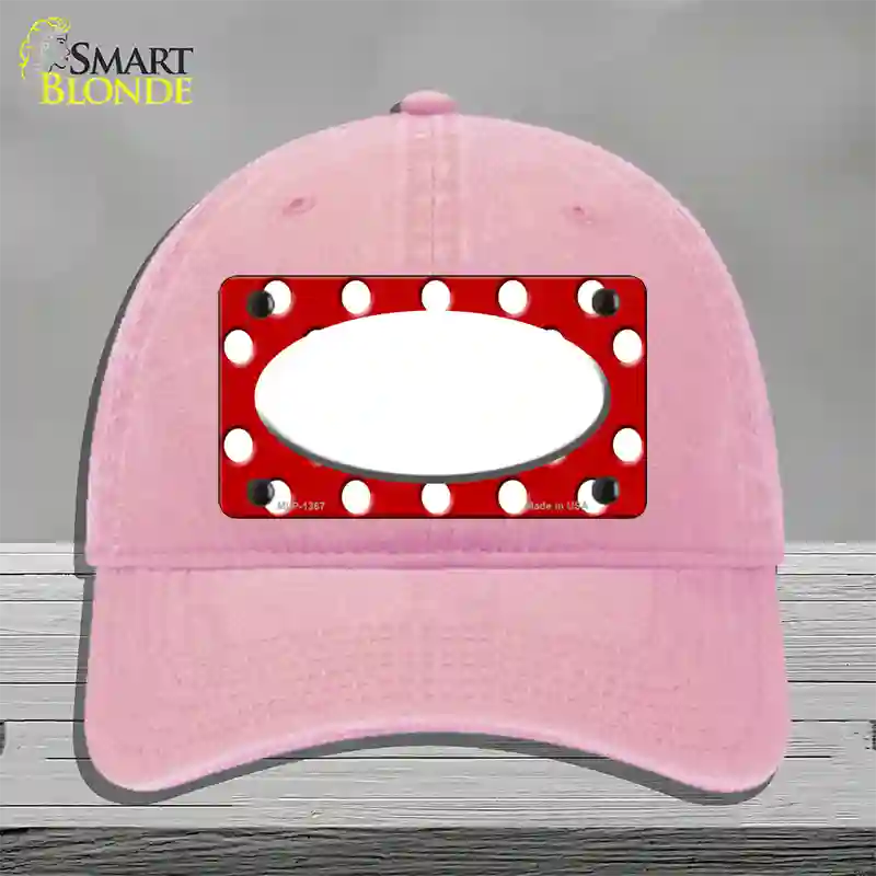 White Red Polka Dot Center Oval Novelty License Plate Hat Unconstructed Cotton / Pink