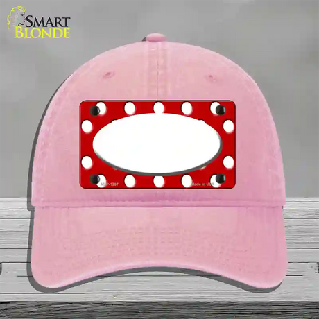 White Red Polka Dot Center Oval Novelty License Plate Hat Unconstructed Cotton / Pink