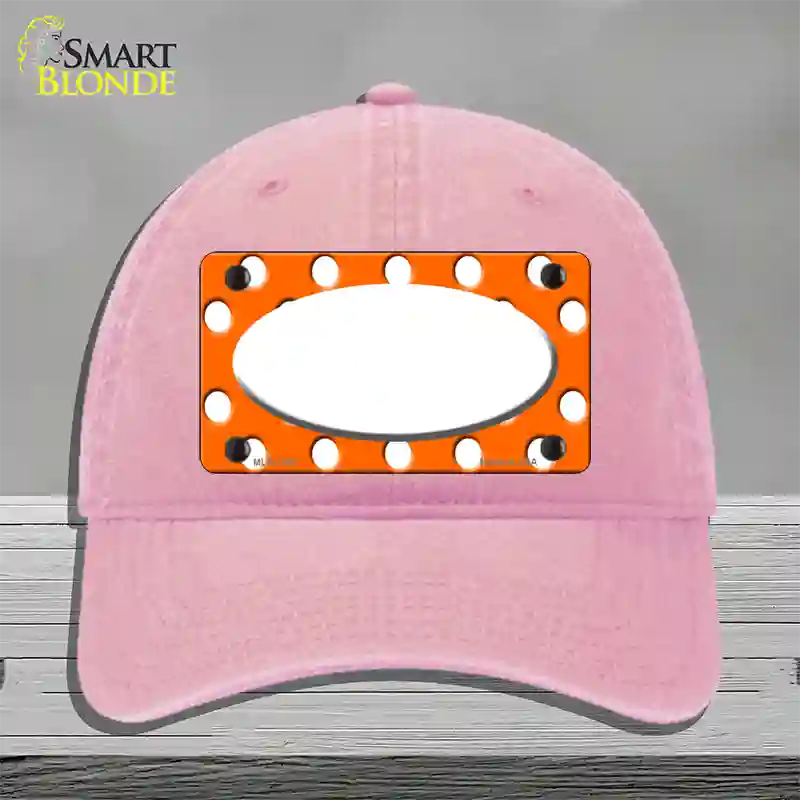 White Orange Polka Dots Center Oval Novelty License Plate Hat Unconstructed Cotton / Pink